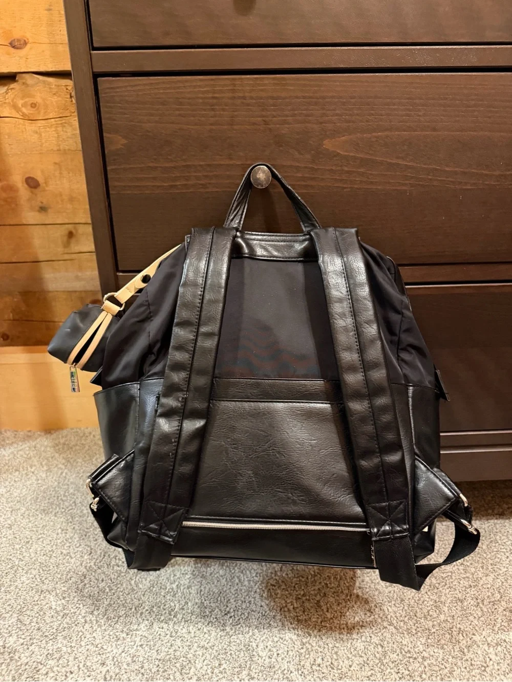 BEIS Black Baby Bag Backpack with Front Zip Pocket